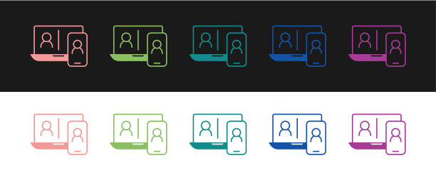 设置视频聊天会议图标隔离在黑白背景。在线会议在家办公。远程项目管理。向量图片下载