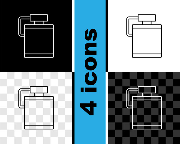 在黑白透明背景上隔离设置水壶水瓶图标。旅游水壶图标。在活动中使用的水罐。矢量图片下载