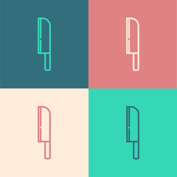 波普艺术线刀图标孤立的颜色背景。餐具的象征。向量图片下载