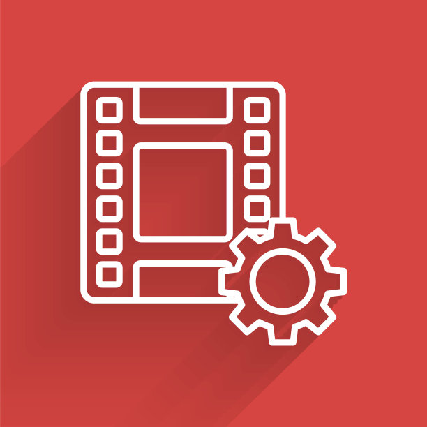 白线播放视频图标与长阴影隔离。薄膜条形标志。向量图片下载