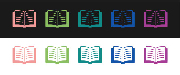 设置打开书图标隔离在黑白背景。向量图片下载