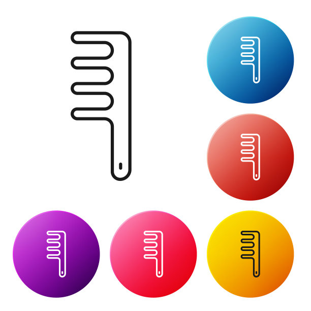 黑线毛刷的狗和猫的图标孤立的白色背景。刷动物皮毛。宠物配件。设置图标彩色圆圈按钮。向量图片下载