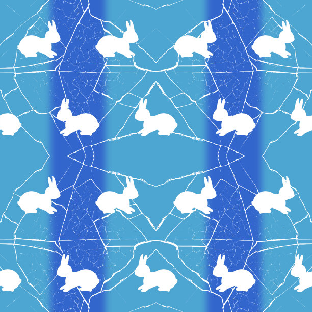 有裂缝的墙上有白兔的无缝图案图片下载