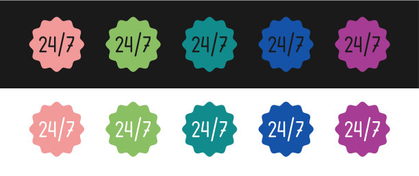 设置时钟24小时图标隔离在黑白背景。全天循环图标。24小时服务标志。向量图片下载