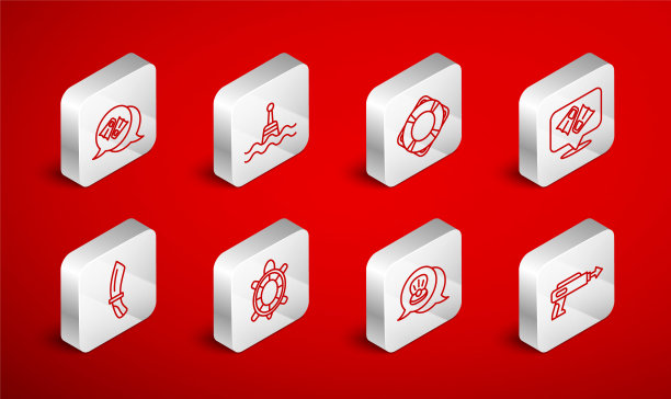 采购产品垂钓鱼叉，浮筒，救生圈，鳍为游泳，扇贝海贝壳，海龟和潜水刀图标。向量图片下载