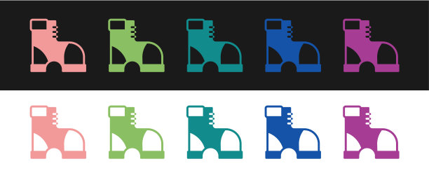 设置猎人靴子图标孤立的黑色和白色背景。向量图片下载