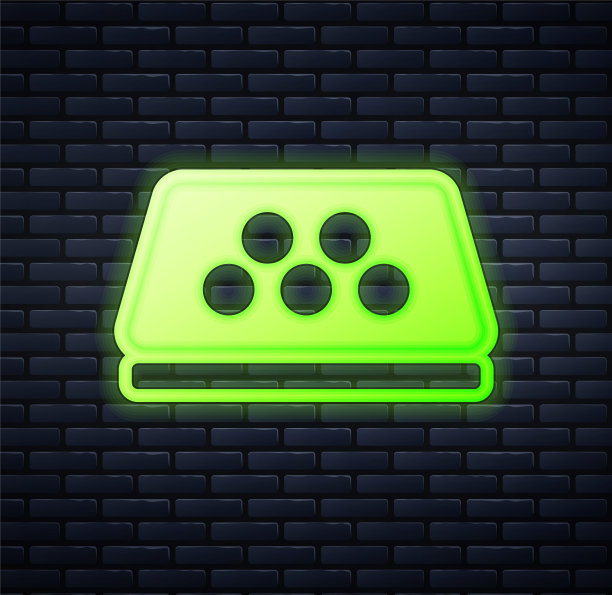 发光的霓虹灯出租车车顶图标孤立的砖墙背景。向量图片下载