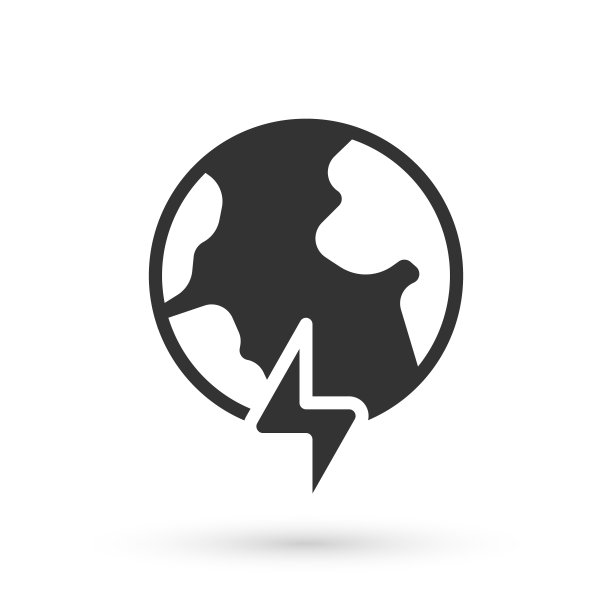 灰色全球能源动力行星与闪电闪电图标孤立的白色背景。生态理念与环境。向量图片下载