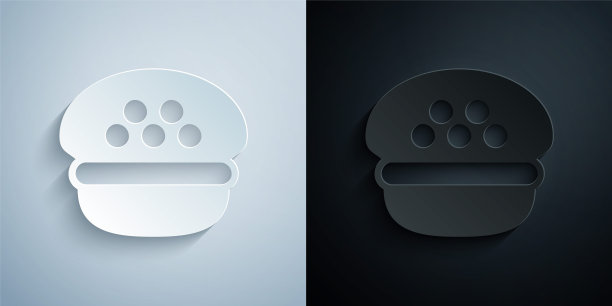 剪纸出租车司机帽图标孤立的灰色和黑色的背景。纸艺风格。向量图片下载