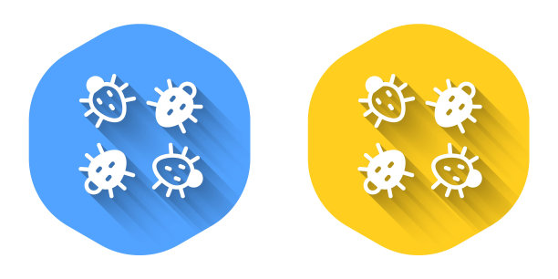白色科罗拉多甲虫图标孤立的长阴影背景。圆按钮。向量图片下载