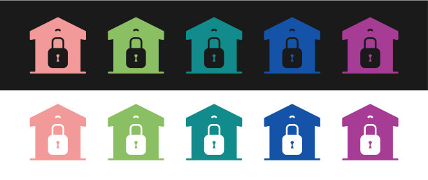 设置封闭仓库图标隔离在黑白背景上。向量图片下载