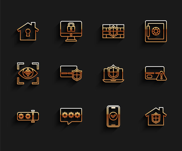 设置线路密码保护，房子下，智能手机，信用卡屏蔽，和笔记本电脑保护图标。向量图片下载