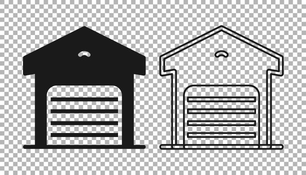 黑色仓库图标隔离在透明的背景。向量图片下载