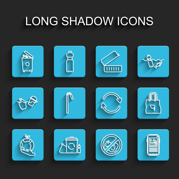 设置线手持地球仪，回收站与回收，垃圾桶，没有垃圾，停止塑料污染，吸管，购物袋和刷新图标。向量图片下载