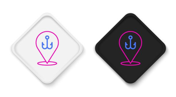 线钓鱼钩图标孤立的白色背景。渔具。色彩缤纷的轮廓概念。向量图片下载