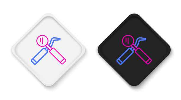 线牙科检查镜和探针图标隔离在白色背景。Explorer标量。工具牙齿检查。色彩缤纷的轮廓概念。向量图片下载