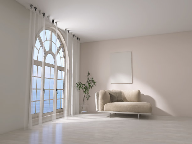 空房间与扶手椅3d渲染，3d插图图片下载