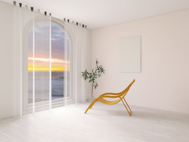 空房间与扶手椅3d渲染，3d插图图片下载