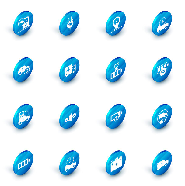 设置节电插在叶子，充电停车电动车，价格，卡车，生态自然电池和电池充电图标。向量图片下载