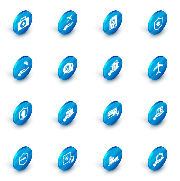 设置飞机在手，合同与盾牌，毕业帽，伞，人寿保险，位置，和房子的图标。向量图片下载