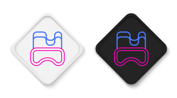 线潜水面罩图标孤立的白色背景。极限运动。水下潜水设备。色彩缤纷的轮廓概念。向量图片下载