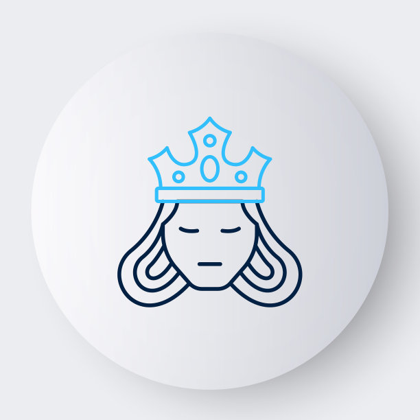 线公主或女王戴着她的皇冠图标孤立的白色背景。中世纪的夫人。色彩缤纷的轮廓概念。向量图片下载