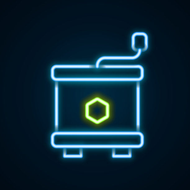 发光的霓虹灯线蜂蜜提取图标孤立的黑色背景。一种从蜂窝中提取蜂蜜的机械装置。色彩缤纷的轮廓概念。向量图片下载