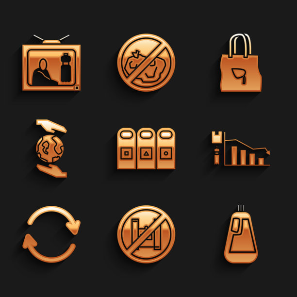 设置垃圾在垃圾桶分类，瓶洗洁精，生态信息图，刷新，手拿地球，购物与回收和停止污染的图标。向量图片下载