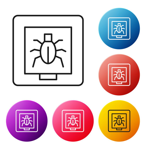 黑线昆虫在一个框架图标孤立在白色背景。植物标本。设置图标彩色圆圈按钮。向量图片下载