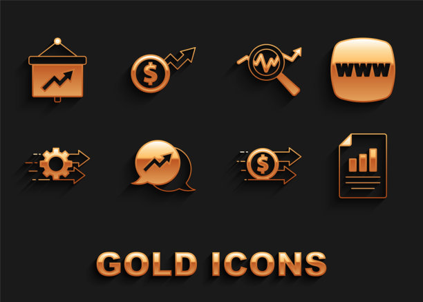 设置财务增长，网站模板，文档与图表，美元，时间管理，搜索数据分析，董事会和图标。向量图片下载