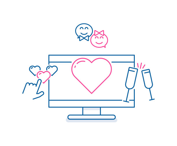网上约会图标插图。电脑，心和其他在线和离线浪漫相关的图标与网上寻找爱情有关图片下载