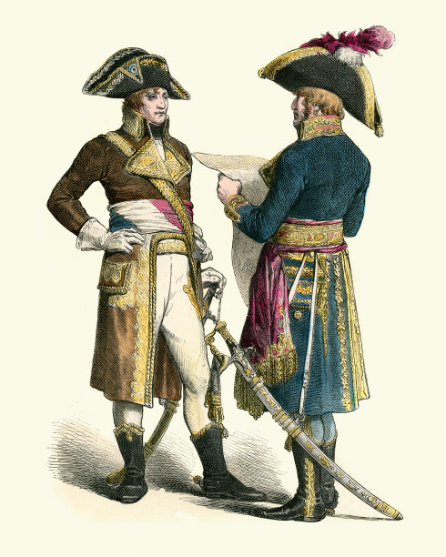 古董插图，法国将军制服，18世纪晚期，军事史图片下载