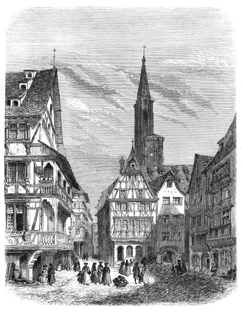 斯特拉斯堡老城，阿尔萨斯大教堂，法国1861年图片下载