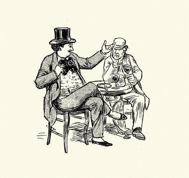 法国19世纪90年代两个人喝酒聊天的图画图片下载