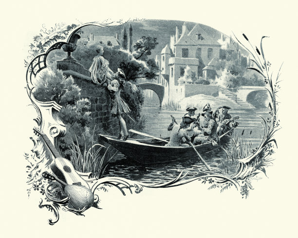 年轻人为他的心上人唱小夜曲，18世纪的浪漫风格图片下载