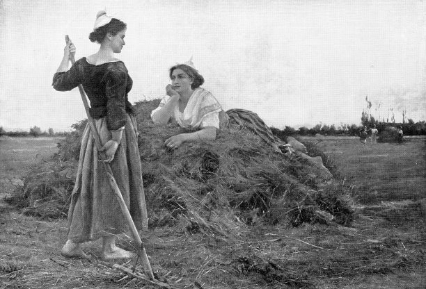 普罗旺斯的一天结束/收获期间的休息，绘画作品Théophile亨利·玛雅- 19世纪图片下载