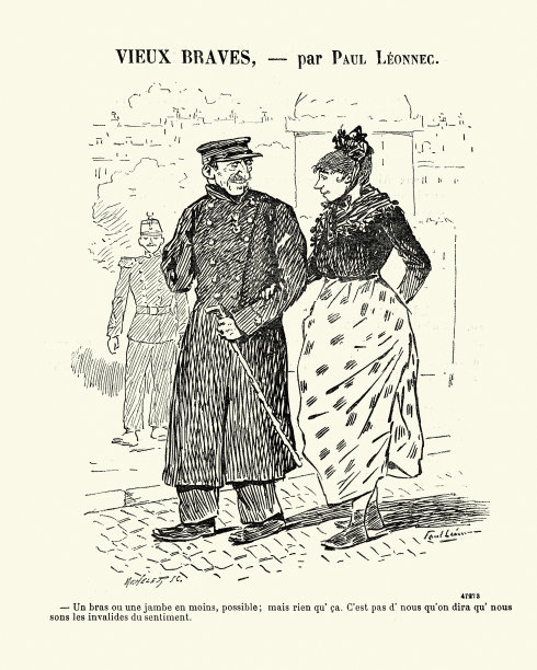 截肢老兵和他的爱人，维多利亚时代的法国卡通图片下载