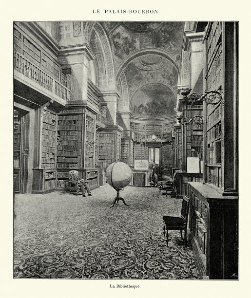 La Bibliothèque，图书馆，波旁宫，巴黎，法国，19世纪晚期图片下载