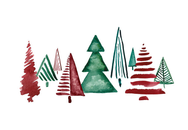 水彩圣诞树孤立在白色背景图片下载