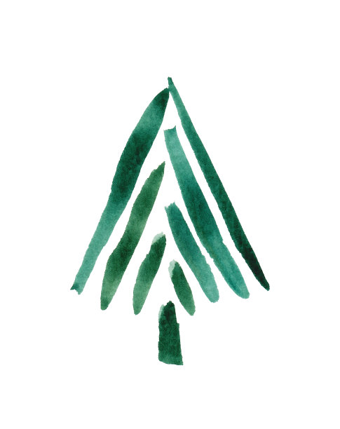 水彩圣诞树孤立的白色背景图片下载