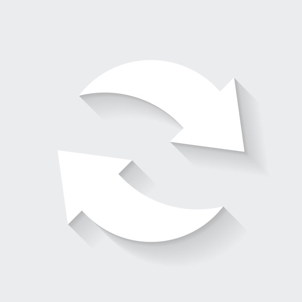 “回收利用”。图标与空白背景上的长阴影-平面设计图片下载