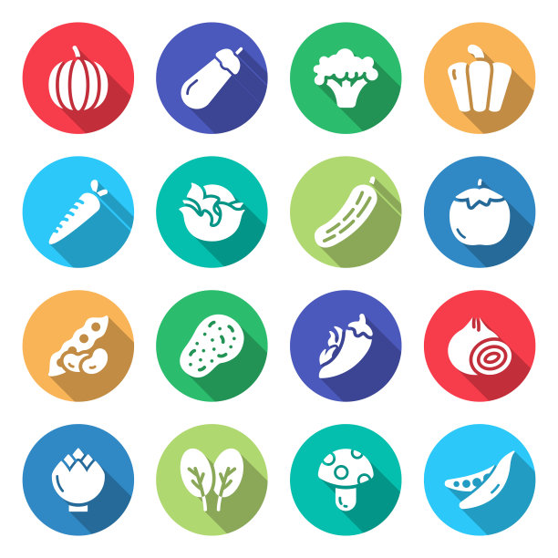 简单的蔬菜相关矢量平面图标集。符号集合。图片下载