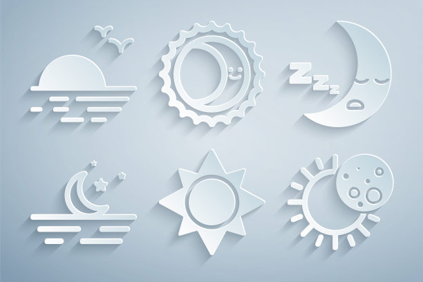 日落，月亮图标，和星星，日食的太阳，和日落图标。向量图片下载