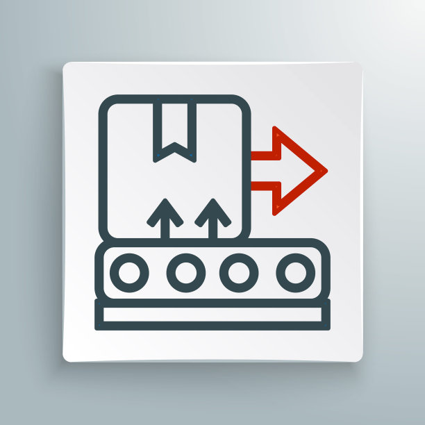 线传送带与纸箱图标隔离在白色背景。色彩缤纷的轮廓概念。向量图片下载