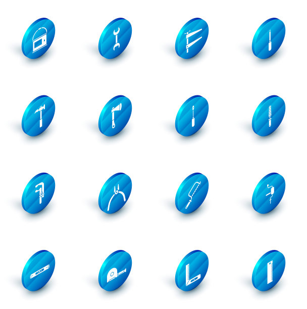 套扳手扳手，夹具工具，螺丝刀，羊角锤，木斧，凿子的木材和图标。向量图片下载