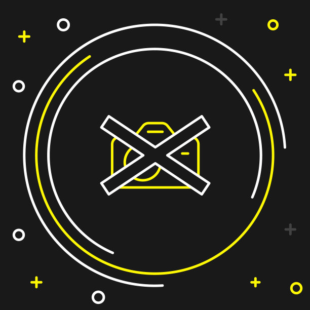 线路禁止标志没有视频记录图标孤立的黑色背景。色彩缤纷的轮廓概念。向量图片下载