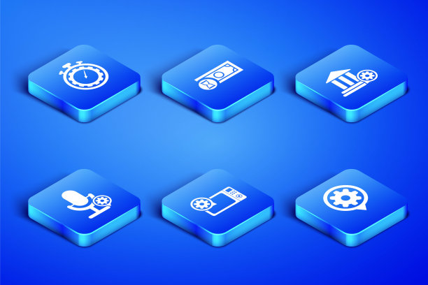 设置设置，时间管理设置，微波炉，麦克风，快速支付和银行建设图标。向量图片下载