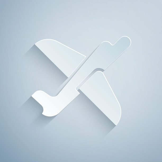 剪纸玩具飞机图标孤立的灰色背景。飞行的飞机图标。客机的迹象。纸艺风格。向量图片下载