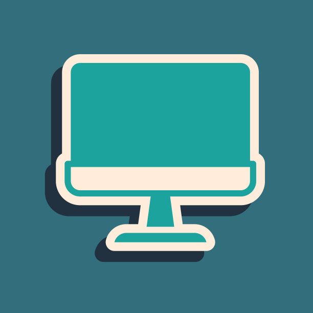 绿色电脑显示器屏幕图标隔离在绿色背景上。电子装置。前视图。长影式。向量图片下载