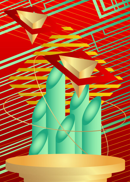 摘要绿松石，金色，红色和黄色的模型产品展示。矢量圆柱基座基座基座。最小的几何舞台展示展示。图片下载